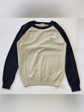 Lacoste Two-Tone Crewneck Sweater in Beige and Navy
